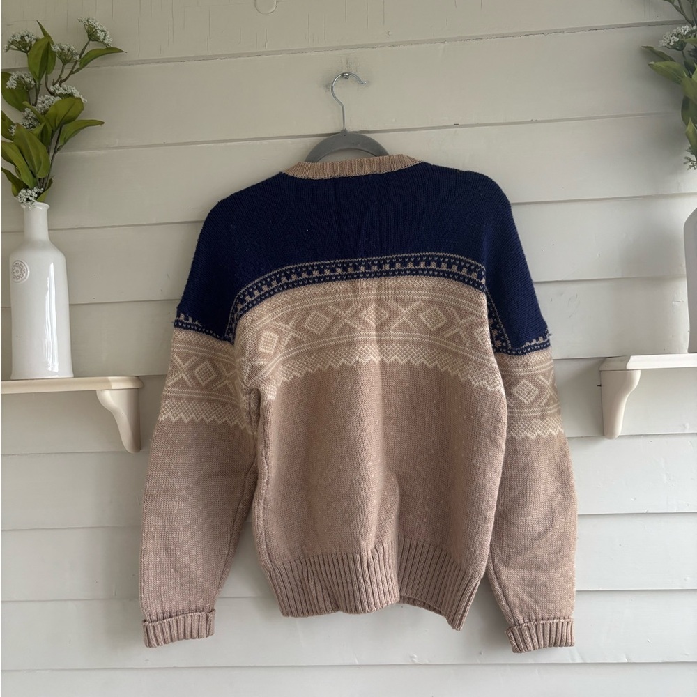 Vintage ARC Actionwear Men’s Beige and Blue Nordic Wool Cardigan Sweater Size L - Picture 10 of 11
